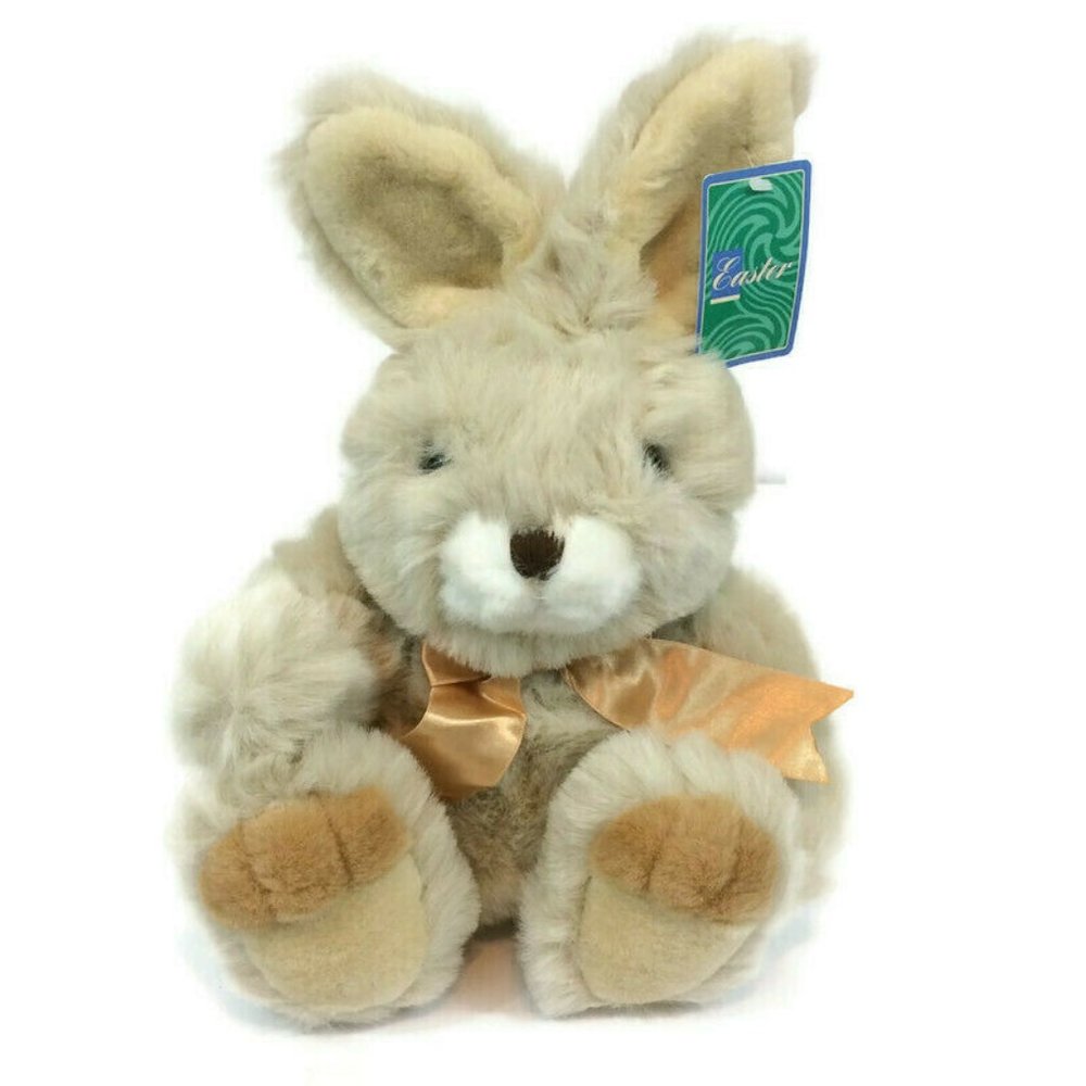 Walmart Easter Bunny Rabbit Plush Stuffed Animal Gold Bow Tan Brown 12" Toy NWT